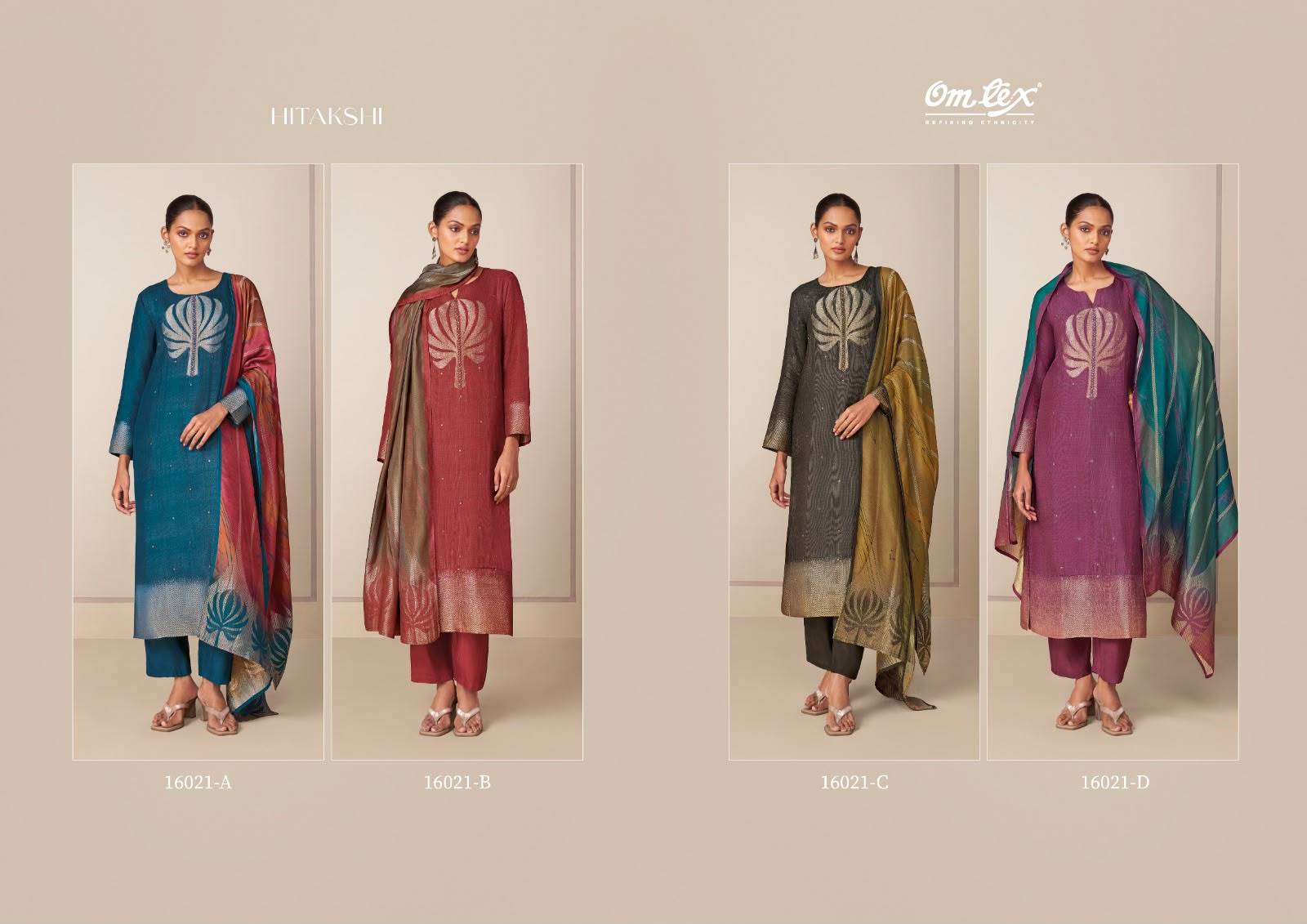 HITAKSHI By Om Tex 16021 Series Beautiful Festive Suits Stylish Colorful Fancy Casual Wear & Ethnic Wear SILK JACQUARD Dresses At Wholesale Price